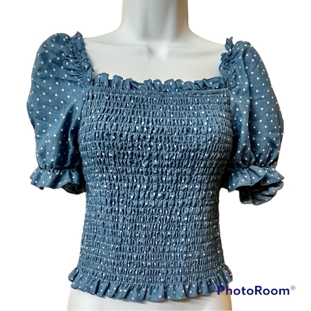 Cotton Blue Peasant Blouse
